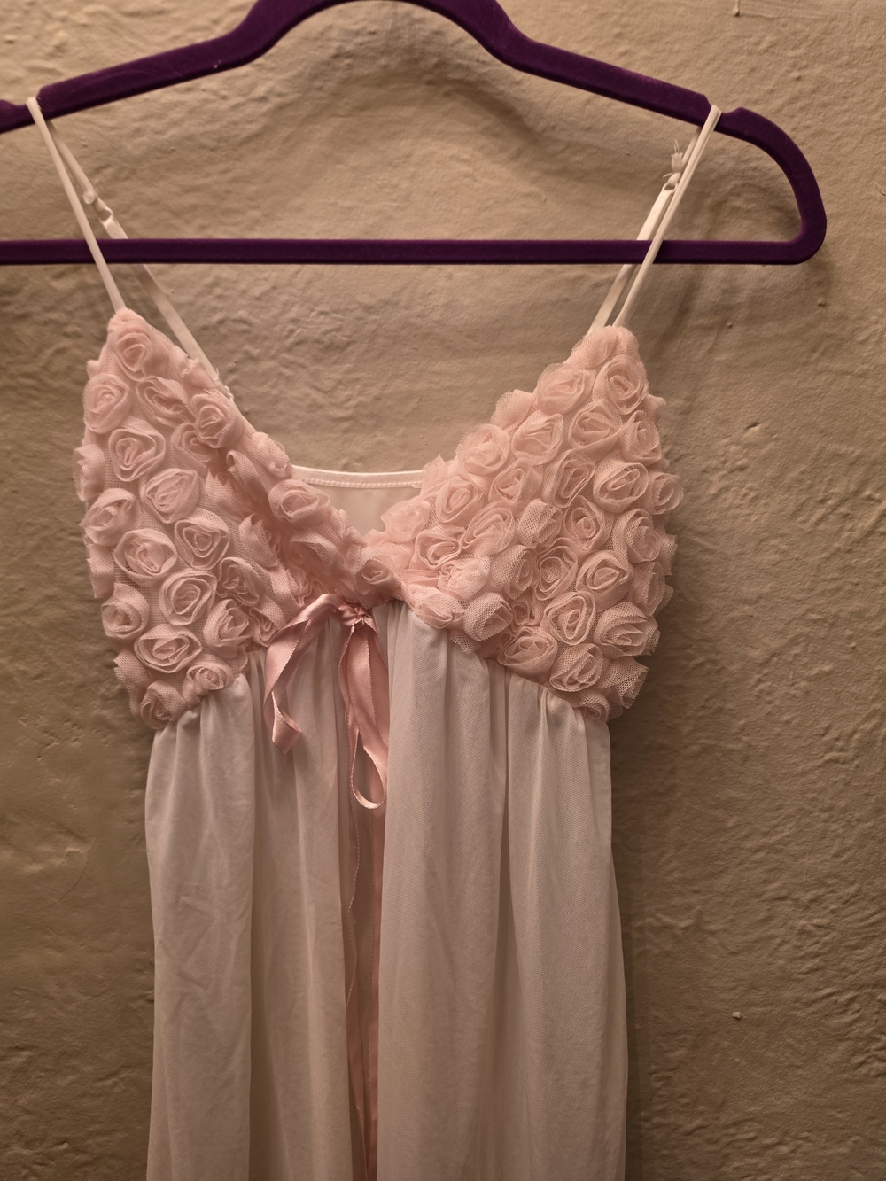 La Vie en Rose Pink Rosette Babydoll Nightgown Slip Dress S - Picture 9 of 10